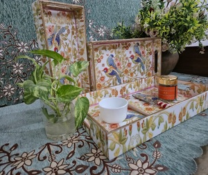 High Quality Set of Three MDF Wood Wedding Trays <b>Enamel</b> Coated for Multipurpose Use Custom Printed Design by Indian Manufacture - Product Image 2