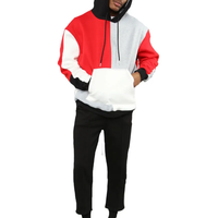 Survêtement urbain streetwear à capuche uni avec empiècements contrastants, poche pochette blanche, épaules tombantes oversize, en molleton de coton pour homme