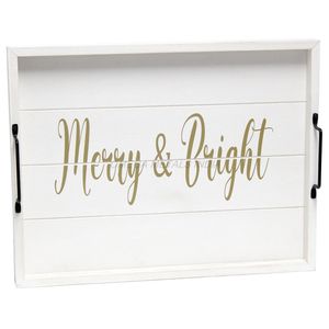 Plateau en bois tendance de couleur blanche élégante avec une forme rectangulaire et un charmant design Mr et Mrs parfait pour les mariages - Product Image 3