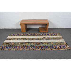 Tapis de laine bleu beige bohème de grande surface 3.4x7.8 pieds fait à la main classique turc Design Latex Patchwork couloir tapis de chambre - Product Image 3