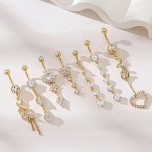 <span class=keywords><strong>Piercing</strong></span> de nombril en acier inoxydable chirurgical 316L avec pendentif cœur et zircon papillon, bijoux de corps - Product Image 3