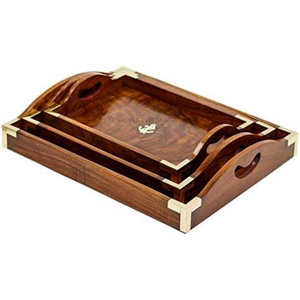 Plateau de service en bois massif artisanal, design géométrique, forme de diamant, décoration moderne pour la maison, la cuisine, vaisselle, plateau de service - Product Image 2