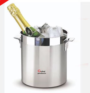 Enfriador de vino de acero inoxidable de metal con acabado plateado de calidad estándar cubo de hielo para hotel restaurante y bar - Product Image 1