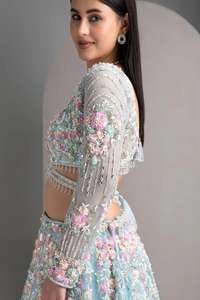 Lehenga Choli en soie organza lourde de qualité supérieure, élégant, broderie indienne pakistanaise, travail de paillettes, toile de cancan, patta pour l'été - Product Image 5