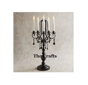 Iron <b>Black</b> Color <b>Candelabra</b> With Crystal Chains Finest Quality Centerpiece <b>Candelabra</b> At Affordable Price - Product Image 1