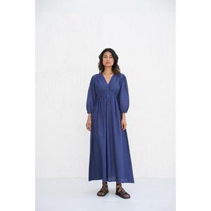 Robe décontractée de haute qualité avec logo personnalisé, manches bouffantes longues, en lin et coton, style chic vintage français, élégante en coton - Product Image 1