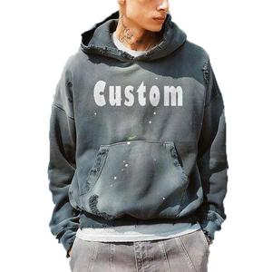 Sweat à capuche homme lourd avec logo et design personnalisés Sweat à capuche respirant surdimensionné en détresse lavé à l'acide - Product Image 1