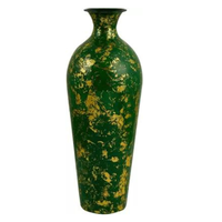 Vase en laiton Art Déco vert et or de 19 pouces avec couvercle en émail incassable pour les projets d'artisanat de décoration intérieure