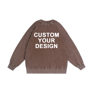 350G Unisex cuello redondo Sudadera con capucha de talla grande hombro caído Retro ácido lavado francés Terry Oversize hombres 3D bordado sudadera - Product Image 2