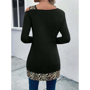 Blusa de viscosa de manga larga con detalle de leopardo para mujer, 30593 - Product Image 4