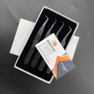 Pince à épiler japonaise en acier inoxydable Diamond Grip noir mat avec pointe pointue pour extension de cils - Product Image 5