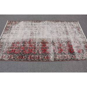 Alfombra de lana Kilim blanca y roja de 3,8x6,7 pies Vintage, látex de retazos turco clásico de área grande para pasillo, forma Rectangular de 10mm - Product Image 3