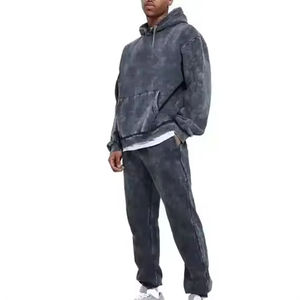 Chándales acampanados de lavado ácido con cremallera hasta 500 GSM, traje de jogging de pierna recta, chándal desgastado, sudaderas con capucha y pantalones de chándal, conjuntos para hombres - Product Image 4