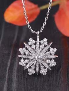 Or blanc Moissanite Collier Unique Starburst Pendentif Vintage Lunette Diamant Flocon De Neige Pendentif Céleste Bijoux Pendentif - Product Image 2