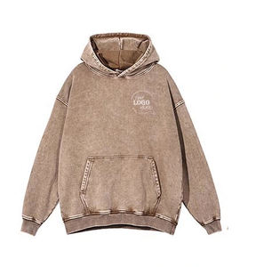 Sweat à capuche délavé pour homme, 35% polyester 65% coton, épais, streetwear, coupe classique, fermeture éclair, épaules tombantes - Product Image 3
