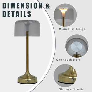 Đèn bàn cơ sở vàng với đèn LED có thể sạc lại, bóng màu xám cao cấp, đèn cảm ứng cho phòng ăn và phòng ngủ - Product Image 5
