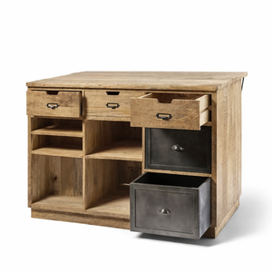 Isla de Cocina Industrial de Madera de Mango Antigua de 2026 con Cajones y Estantes de Almacenamiento Resistentes - Product Image 6