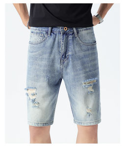 Custom <b>Men</b> Oversized <b>Bermuda</b> Streetwear Oem Ripped Distressed Embroidery Denim Jean Cotton <b>Shorts</b> for <b>Mens</b> - Product Image 2