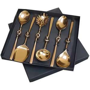 Fourchette et cuillère de serveur de salade d'acier inoxydable de vente chaude de luxe acier inoxydable argenté poli miroir avec l'ensemble d'ustensiles de poignée - Product Image 4