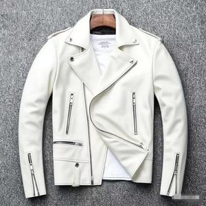 แจ็คเก็ตหนังแท้ผู้ชาย แฟชั่นกันลม แจ็คเก็ตหนังคุณภาพสูง หนังแกะ แจ็คเก็ตนักขี่มอเตอร์ไซค์ สไตล์สตรีทแวร์ - Product Image 3