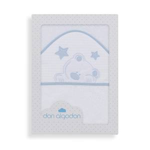 Serviette de bain Viggo blanche/bleue 100x100 400 GSM en coton éponge Mod. Motif ours pour enfants pour la salle de bain - Product Image 1