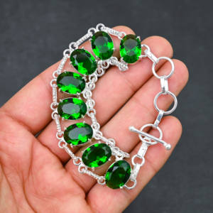 Green Peridot Lab Created <b>Bracelet</b> Sterling <b>Silver</b> 10X14 MM Oval Cut 8 Stone <b>Adjustable</b> 7-8 Inch IGI Certified Luxury Unisex - Product Image 6