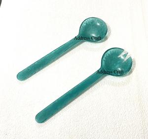 Serveur à salade en tourbillon bleu personnalisé fabriqué à la main par une usine indienne Ensemble de 2Pcs dernier cri outil à salade pour ustensiles de cuisine - Product Image 2