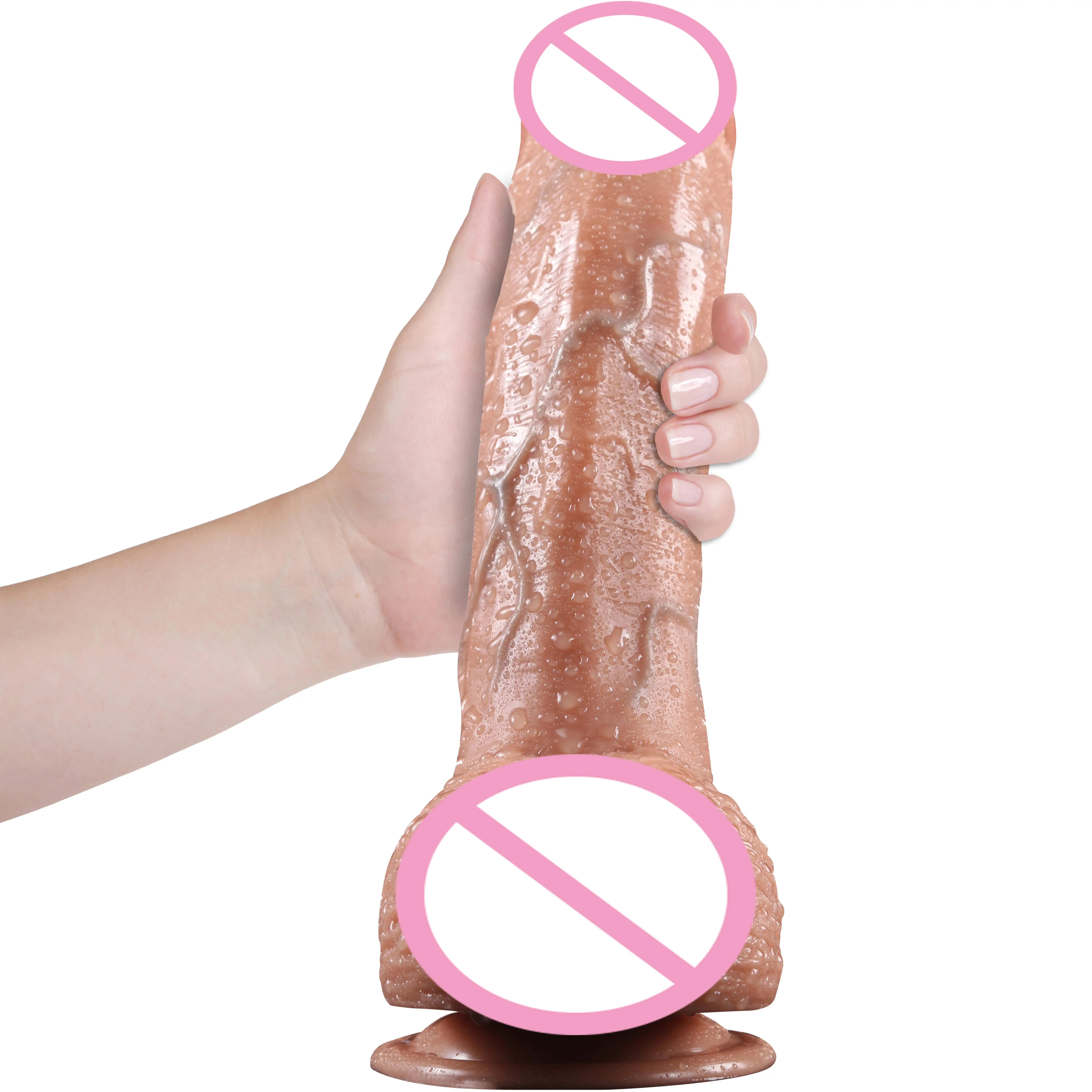 Adultos 9 pulgadas realista grueso grandes silicona artificial realista pene juguete sexual consoladores para mujeres señora masturbándose juguetes sexuales