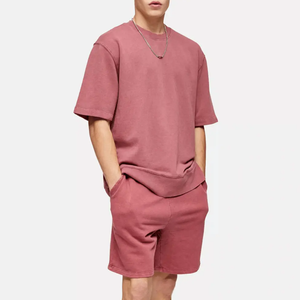 Logotipo personalizado verano 300 GSM lavado 100% algodón serigrafía chándal corto camisa y pantalones cortos conjuntos - Product Image 1