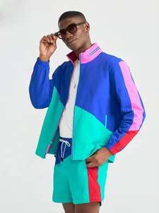 Conjunto cortavientos de dos piezas para hombre, chaqueta con cremallera y cuello vuelto y pantalones cortos a juego, deportes ligeros - Product Image 3