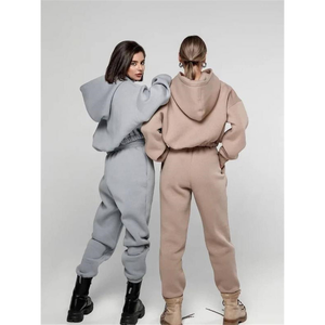 ชุดโอเวอร์ไซส์ลำลองสำหรับผู้หญิงชุดวิ่งโลโก้ด้านหน้าแบบสวมหัวมีฮู้ดสำหรับฤดูหนาวผ้าโพลีเอสเตอร์/ ผ้าฝ้ายป้องกันการเกิดคราบสกปรกใส่สบาย - Product Image 1