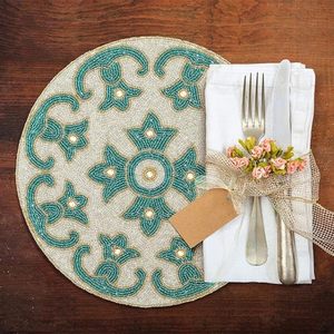 Handcrafted American Style Round <b>Beaded</b> <b>Placemats</b>/pads for Dining Table Wedding Christmas & Family Gatherings Made of Glass - Product Image 5