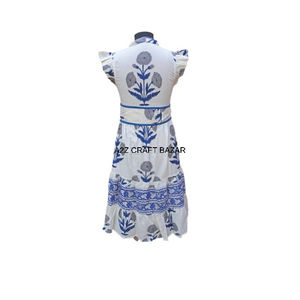 Indien fait à la main coton bloc imprimé Vintage imprimé fleuri longue Maxi robe pour les femmes décontracté vêtements d'été 100% coton - Product Image 6