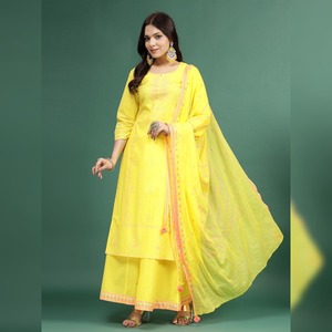 Kurtis Elegantes de Algodón 100% Bordados a Mano, de Alta Demanda, para Mujer, Listos para Usar, con Pantalones Palazzo y Dupatta - Product Image 2
