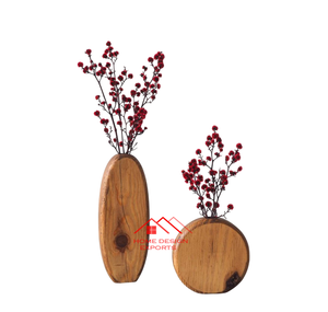 แจกันตกแต่งโต๊ะทำจากไม้ธรรมชาติแจกันดอกไม้ไม้แท้พร้อมแจกันไม้ไผ่ดีไซน์สะดุดตา - Product Image 1