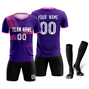 Maillot de football personnalisé violet à manches courtes, col en V, impression sublimée, polyester anti-humidité, unisexe, vêtements de sport pour adultes - Product Image 4