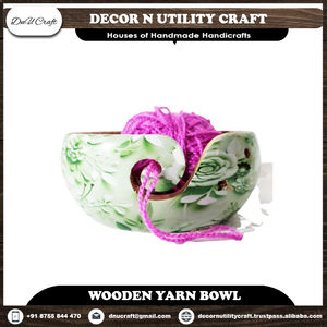 Haute qualité personnalisé fabriqué à la main Sheesham bois fil bol ensemble multicolore écologique motif ovale support de fil pour - Product Image 3