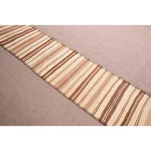 Turkish Vintage Kilim Rug 2.6x13.1 ft, <b>Brown</b> Runner Ombr <b>Wool</b> Rug - Product Image 3