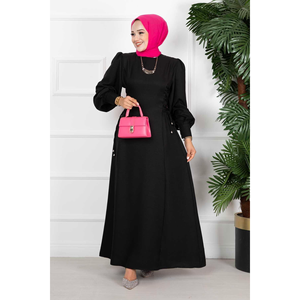 Robe Hijab en lin avec liens latéraux Noir - Product Image 3
