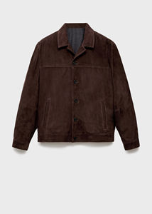 <b>Suede</b> Brown <b>Men's</b> Genuine Leather High Quality Winter Bomber <b>Jacket</b> with Front Logo Eco-Friendly Windproof - Product Image 5