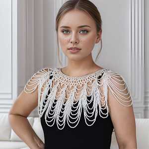 Châle en tricot perlé blanc Bridella VG38A - Drapé doux et enveloppant pour les mariages, les bals et les événements formels - Product Image 6