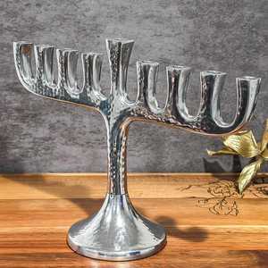 Venta al por Mayor Directa de Fábrica, Menorá Personalizada para Hanukkah, Lámpara de Cristal, Níquel Plateado, Martillado, Bajo MOQ, Método de Impresión en 2 Colores - Product Image 1