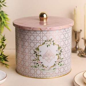 กระปุกโลหะทรงกลมสีดอกกุหลาบขนาด175x155มม. 3.5L เก็บและบรรจุอาหาร - Product Image 3