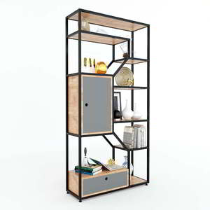 Rubberwood Shelving System with Powder-Coated Iron Frame (180x30x180cm)-KTB68078-Easy Standing Installation for Living Room - Product Image 3