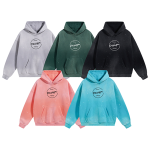 Sweats à capuche en polaire délavé à l'acide vintage pour l'hiver personnalisé 360Gsm logo de broderie sweat à capuche rose à épaules tombantes en coton épais pour hommes - Product Image 2