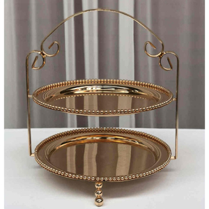 Moderno Soporte de Pastel de Metal de 2 Niveles con Asa, Plato Redondo Cromado para Exhibición de Postres, Bandeja Elegante para Cupcakes para Cualquier Evento - Product Image 5