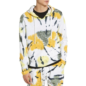Sudadera con Capucha Tie-Dye, Estilo Urbano, Amarillo y Gris, Patrón Psicodélico, Sublimación Personalizada, Sudaderas para Hombre a Bajo Precio - Product Image 1
