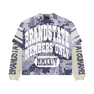 Personnalisé Hip Hop Double Couche Plaid Jacquard Tricot Jersey Manches Longues Surdimensionné T-Shirt Anti-Rétrécissement Protection UV Tissu 300g pour Hommes - Product Image 1