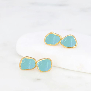 Aqua Calcedony Pearl Diamond Set 8-10mm Collet Boucles d'oreilles en argent sterling vermeil à la mode en gros Cadeau de fête - Product Image 4