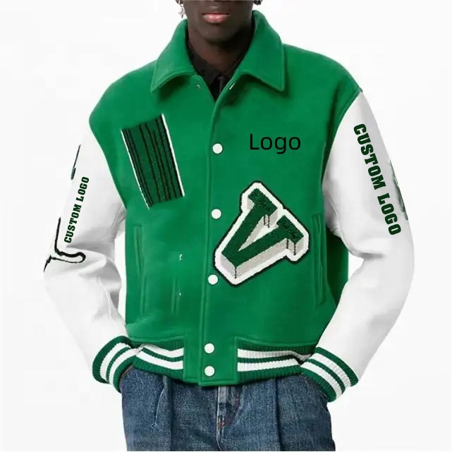 High Quality Chenille Embroidery Men College Leather Sleeves Custom Baseball Bomber Letterman Varsity Jacket